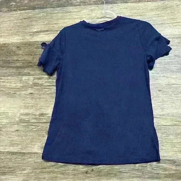 Michael Kors Navy Blue Ruffled Flutter Sleeve T-Shirt Size Small - Picture 2 of 3